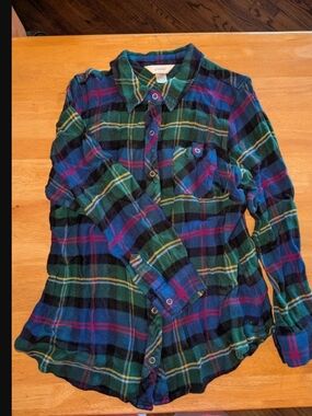 CJ Banks Blue Green Purple Plaid Button-Down Shirt